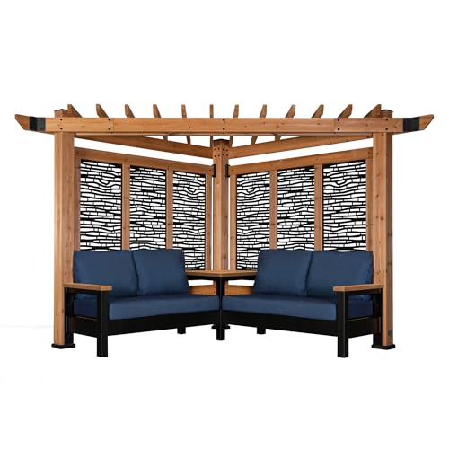 Backyard Discovery Tuscany Cabana Pergola with Bamboo Privacy Panels and Conversation Seating in Indigo