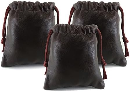 3 Pack Chalk Factory Lambskin Leather Drawstrings Pouch: Brown, 11.5cm X 11.5cm…