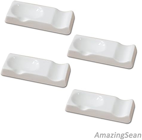 Set of 4 Large White Porcelain Chopstick and Spoon Rest set, Simple Spoon Holder