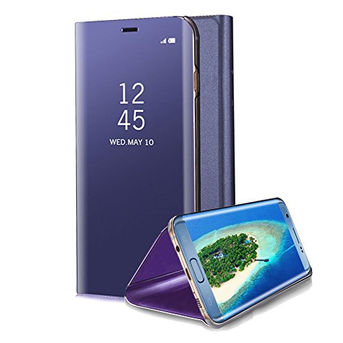 for Samsung Galaxy S7 Mirror Case, Aearl Plating PC Smart Clear View Window  Flip Standing Cover Full Body Prot