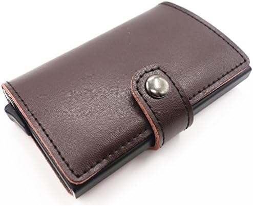 Credit Card Holder RFID Blocking Aluminum Business Card Holder Automatic Pop-up Card Case (Wallet Coffee)