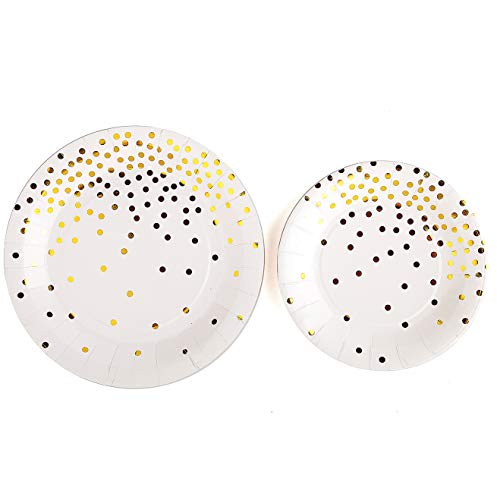 Party Plates and Cups -72 & 144 Piece Fancy Paper Plates with Cups- Gold Polka Dot Paper Plates and Cups- 9" Plates, 7" Plates, 9 oz Cups- Disposable Plates and Cups, Serves 24 & 48 People (144-Piece) - Thumbnail 4