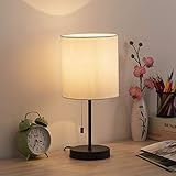 HAITRAL Table Lamp - Modern Bedside Desk Lamp with Pull Chain Fabric Lamp Shade Nightstand Lamp for Bedroom, Office, College Dorm