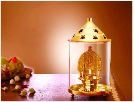 Borosil Glass Dhanlaxmi Brass Diya, Medium