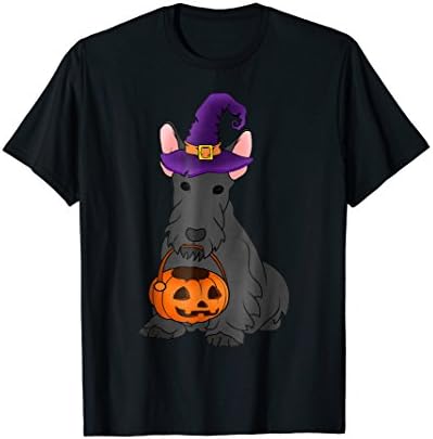 Funny Scottish Terrier Witch T-Shirt Pumpkin Candy Bag Dog