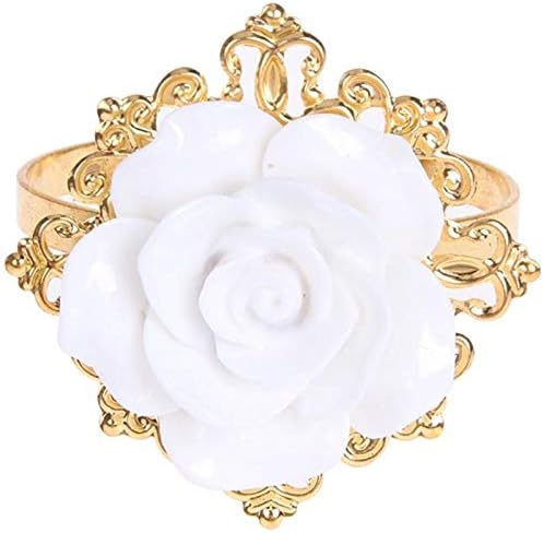 Toolmore 12Pcs/Set Resin Rose White Napkin Ring Table Kitchen Serviette Holder For Wedding Banquet Party Dinner Decoration Gold