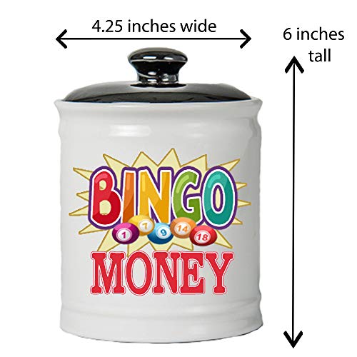 Tumbleweed - Bingo Money - Round White Ceramic Jar with Black Lid - Bingo Game - Bingo Lover