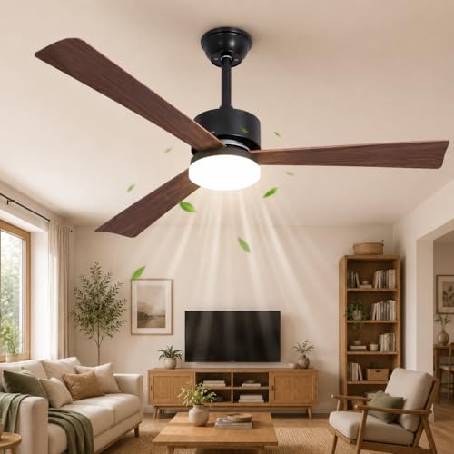 Homefire Ceiling Fan LED Light - 51.5 Inch Ceiling Light for Living Room Quiet 3 Blades Dimmable Large Size Modern Ceiling Light with Remote Control