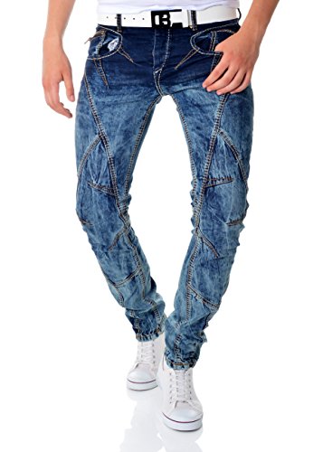 Cipo & Baxx Blue Denim Jeans Patches Metal Zipps Regular Fit Washed Out W34 34L
