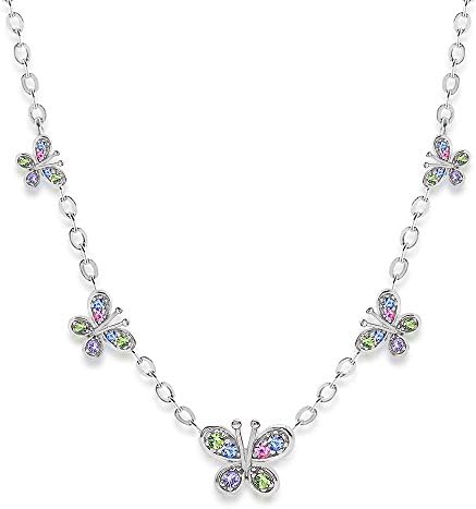 Chanteur Premium 8MM Crystal Butterfly Necklace Kids Baby Girl Tween White Gold Tone for Children