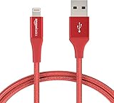 AmazonBasics Double Braided Nylon Lightning to USB Cable, Advanced Collection, MFi Certified iPhone Charger, Red, 3 Foot