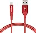 AmazonBasics Double Braided Nylon Lightning to USB Cable, Advanced Collection, MFi Certified iPhone Charger, Red, 3 Foot primary