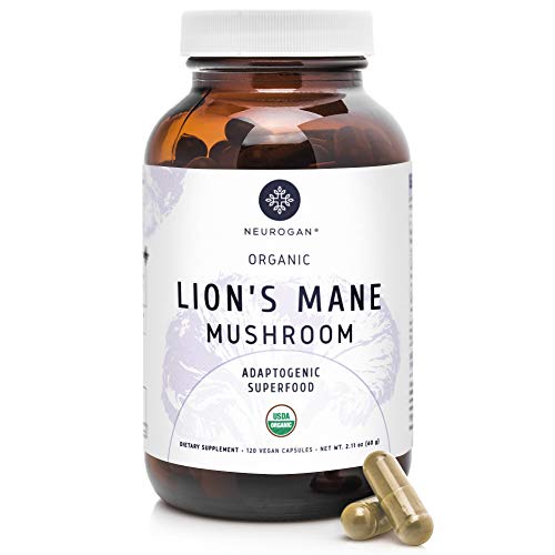 Neurogan Organic Lions Mane Mushroom Capsules, (120 Count, 60-Day Supply) - Improve Focus, Memory, Mental Clarity, Nerve Health & Immune System - Non-GMO, Vegan