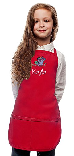 My Little Doc Personalized Red Kids Art Smock Crayons Embroidery Design (Exrta Large 8 to 12 Years)