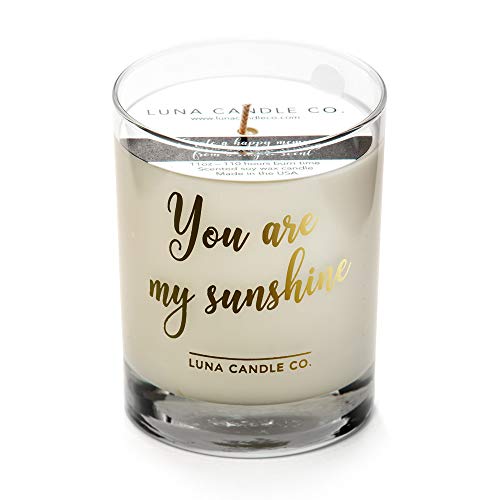 LUNA CANDLE CO. Natural Soy Wax Lemon Scented Jar Candle, Luxurious 11oz. Glass, Slow Burn, up to 110 Hours of Burn Time, Aromatherapy, Zesty Lemon Peel, Made in The USA- You are My Sunshine