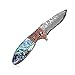 KUBEY Hunting Folding Knife Damascus Steel Blade Thumb Open Gentlemans Pocket Knife for Outdoor Camping Tactical Survival Tool(#DM081-Shell patch handle)