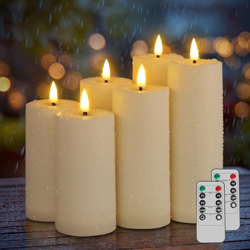Kimjo Flameless LED Candles for Outdoor Waterproof - Ivory White Plastic LED Candles with Timer Remote Control - Set of 6 Flickering Flame Candles (13cm, 15cm, 18cm*2)