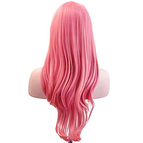 AKStore Women's Heat Resistant 28-Inch 70cm Long Curly Hair Wig with Wig Cap, Pink