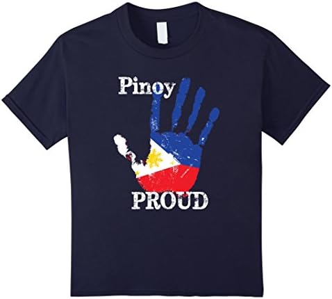 Kids Pinoy Proud Philippines Flag Hand Print Filipino Pride Shirt 6 Navy