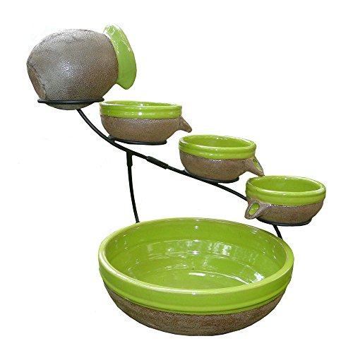 Smart Solar 23963R01 Solar-Powered 4-Tier Cascading Fountain, Kiwi And Rustic Brown, Powered By A Separate Included Solar Panel Along With a 10-Foot Cable