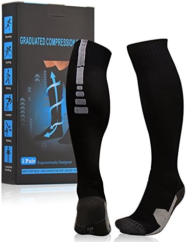 Atist Mens Womens Compression Socks for Flight Travel, Nursing, Pregnancy, Reduces Swelling, 20-30 mmhg, Black, S/M
