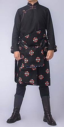 Amazon チベット 民族 衣装 伝統 豪華 高級 チベット ハンドメイド ドレス 長袍 シルク オーダーメイド製作 ブラック 男性 服 ファッション小物 通販