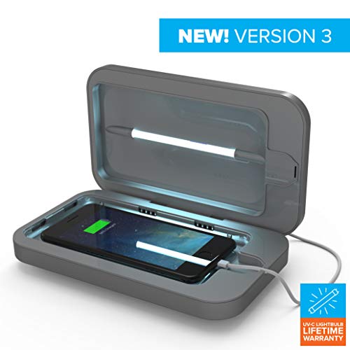 PhoneSoap 3 UV Cell Phone Sanitizer and Dual Universal Cell Phone Charger | Patented and Clinically Proven UV Light Sanitizer | Cleans and Charges All Phones - Silver