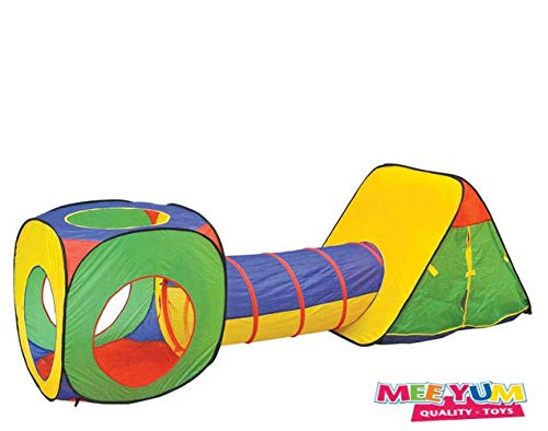 image for MeeYum 3 in 1 Pop Up Playhouse Jungle Gym Play Tent with Tunnel for Ki