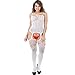 Amstt Women’s Lingerie Sexy Fishnet Bodystocking Lace Crotchless Strap Babydoll Bodysuit White