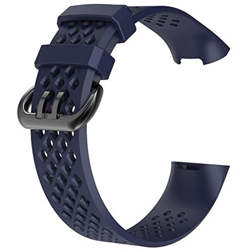 MoreToys Compatible Fitbit Charge 3 Band, Silicone Replacement Accessory Sport Wristband Watch Strap Bracelet for Fitbit Charge 3 Fitness Tracker (Large, Navy) - Thumbnail 3