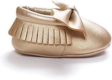 Baby Boys Girls Soft Soled Tassel Bowknots Crib Shoes PU Moccasins Golden 12