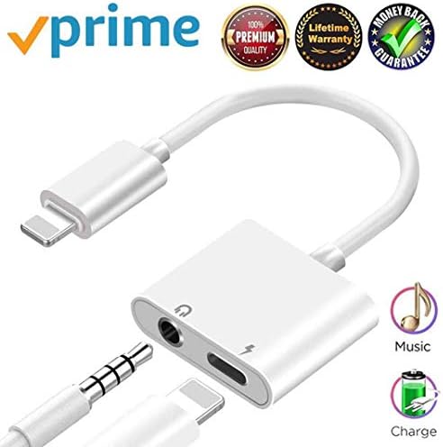 3.5mm Headphone Adapter for iPhone Xs AUX Audio Jack Charge Adapter Car Charger [Audio+Charge+Volume Control ] Dual Earphone Cable Converter Compatible for iPhone X /11/ 7 Plus /8/8P Support All iOS
