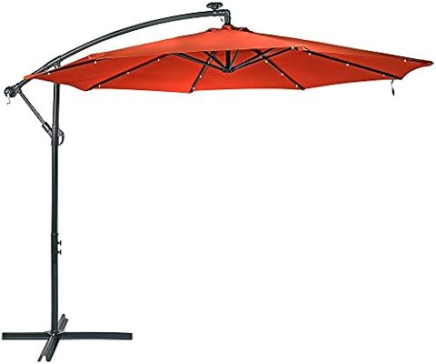 Amazon Com Sunnydaze 10 Foot Offset Cantilever Solar Patio Umbrella With Outdoor Led Lights Crank And Cross Base Burnt Orange Garden Outdoor