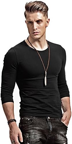 Wiekose  Fitting Men Soft Stretchy Long Sleeves Athletic Muscle Cotton T Shirt