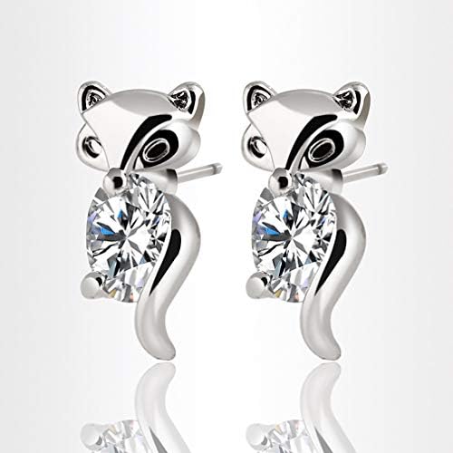 SOURBAN Crystal Zircon Stud Earrings Sweet Cute Little Fox Earrings Fashion Jewelry Gift for Girls Women Lady,Silver