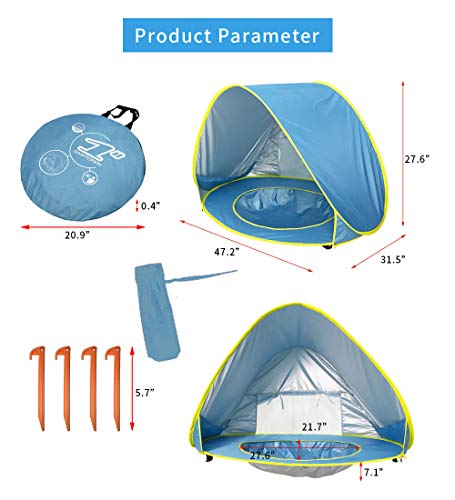 Baby Beach Tent,Pop Up UPF 50+ UV Protection & Waterproof Sun Shelter Baby Pool Canopy Beach Tent Instant Sunshade Cabana Beach Canopy with Carry Bag and 4 Pegs