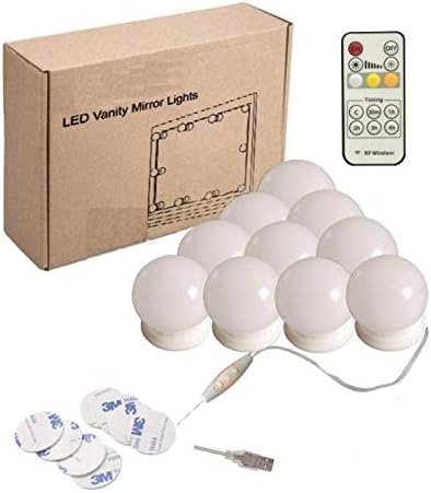 LED Vanity Mirror Lights 10LED Bulbs 3 Dimmable Colors USB Charging Lighting Fixture Strip for Makeup Vanity Table Set