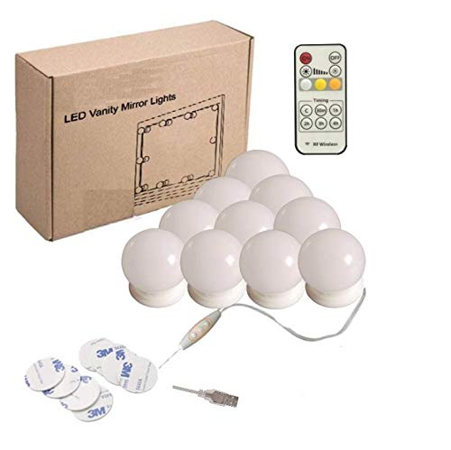 LED Vanity Mirror Lights 10LED Bulbs 3 Dimmable Colors USB Charging Lighting Fixture Strip for Makeup Vanity Table Set