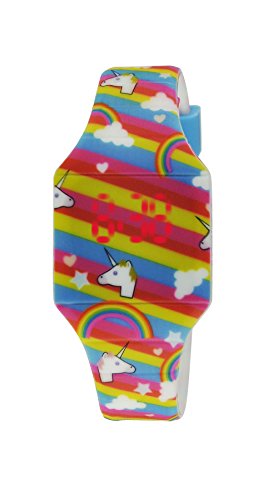 Moulin Girl's Emoji Jelly Watch White Unicorns Rainbow Stripes with Stainless Steel Back #03088.77056