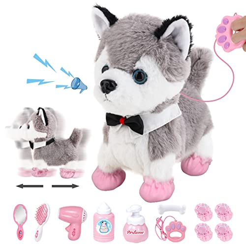 Interactive Electronic Walking Plush Dog Toy Robot Dog with Remote Control Leash, Realistic
