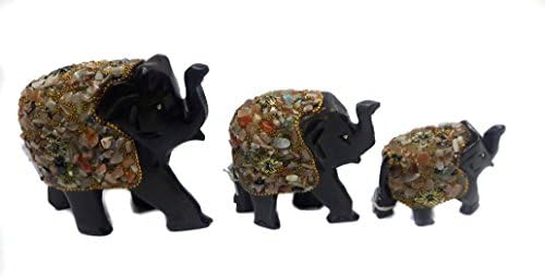 Ratoomal Handcrafted Wooden Elephant T.D Set of 3 With Lac Work Art Home Décor Accent