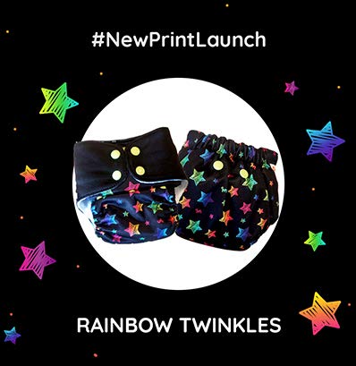 Superbottoms Plus UNO Reusable Cloth Diaper with 2 Organic Cotton Inserts (One Dry-Feel Insert and One Booster) [Day & Night Use] (for Babies-5 KG- 17 KG) (Rainbow Twinkles)