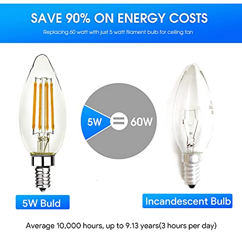 LED Chandelier Bulbs 60 watt, Dimmable B10 LED Candelabra Bulb, Soft