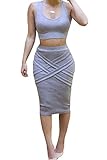 Womens Crop Top Midi Skirt Outfit Two Piece Bodycon Bandage Dress Small Grey