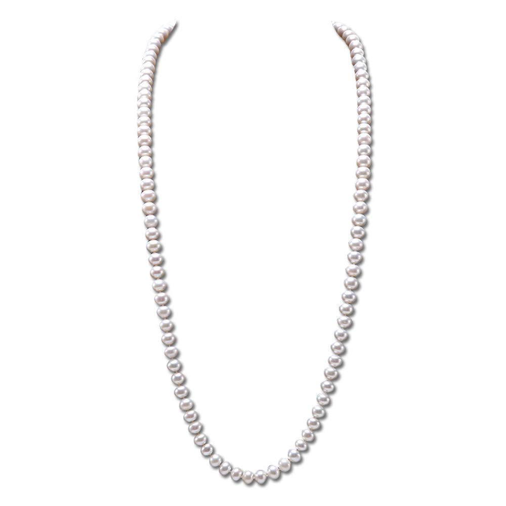JYX Fine 9.0-10.0mm White Near Round Freshwater Pearl Long Necklace 32 inches