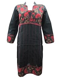 Mogul Womens Kurti Tunics Black Floral Print Long Kurta Caftan S/M