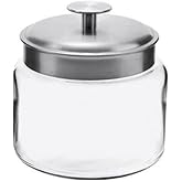 Anchor Hocking Montana Glass Jars with Fresh Sealed Lids, Brushed Metal, 64 oz (Set of 2)