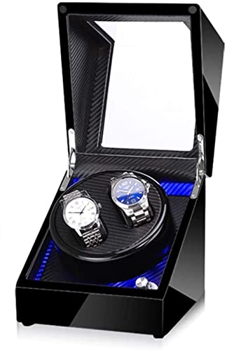 EUQKKWLOY Black Watch Winder Box for Double Automatic Watches, Automatic Winder Case, with Blue Led Light, Super Quiet Motor Accessories