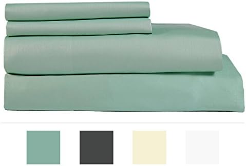 Cambay Linens 400 Thread Count Cotton Sateen King Sheet Set, Aqua (Set of 4)