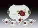 Miniature Collectible RED ROSE Porcelain Tea Set: Teapot, Sugar Bowl, Creamer, 2 Teacups, Serving Platter